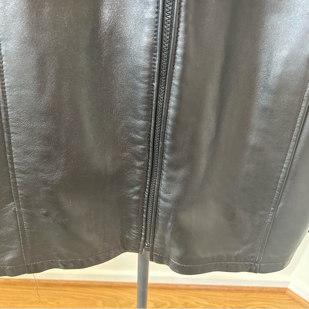 Black Sheared Beaver & Leather Reversible Coat with Fox Fur Lined Hood M/L - Picture 6 of 13